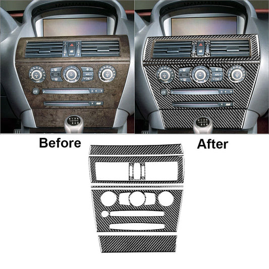 6Pcs Carbon Fiber Central Console Panel Cover for BMW 6Series E63 E64 2004-2007