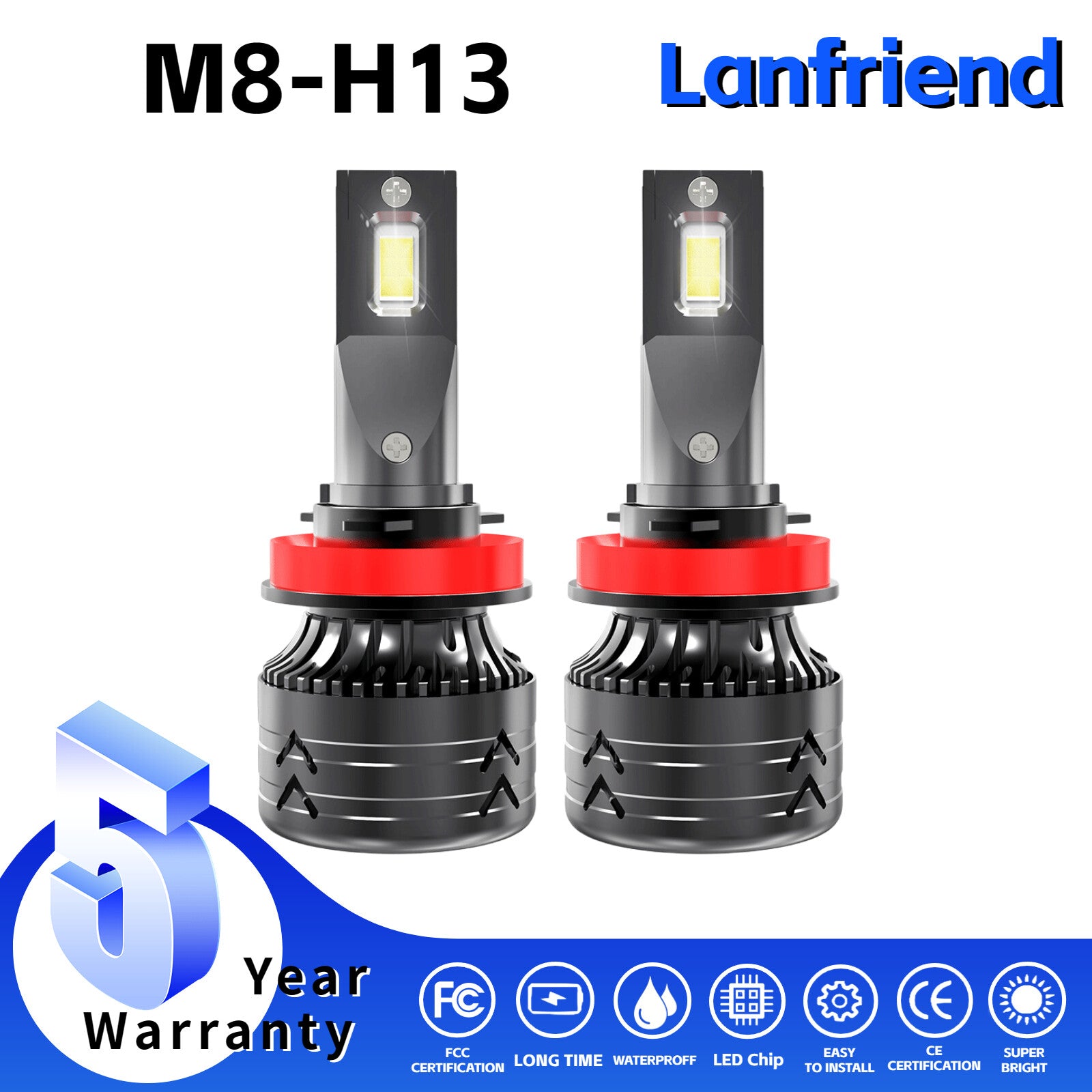 ?2x H13 Hi Lo LED Headlight Bulbs 6000K 20400LM 12 Chips Super Bright Kit?
