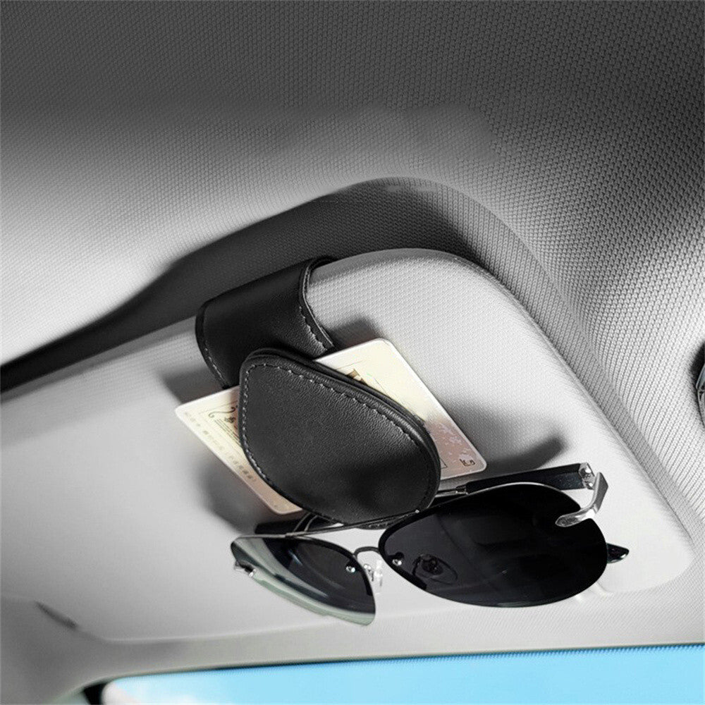 Car Sun Visor Clip Holder Leather For Glasses Sunglasses Eyeglass Ticket Card