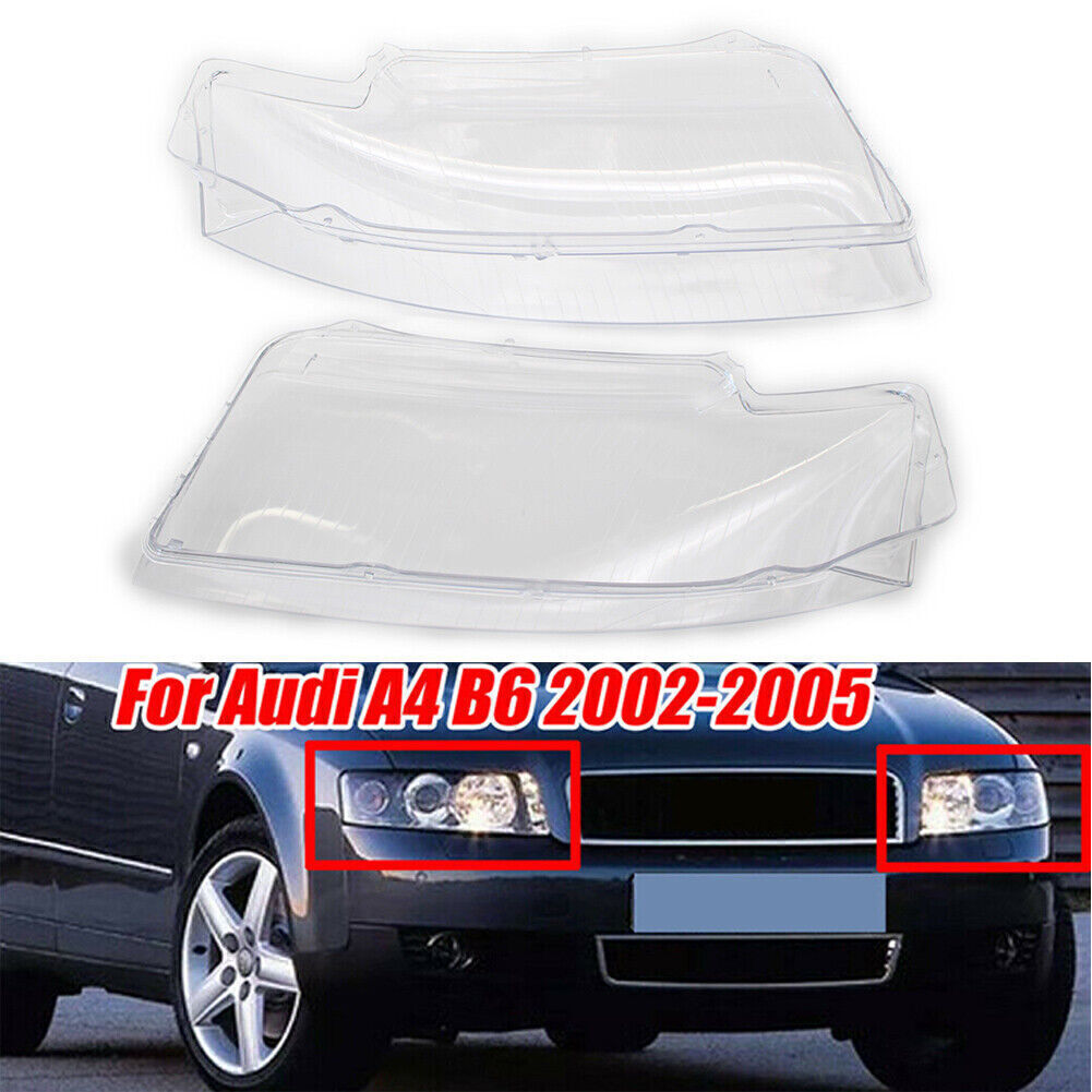 Headlight Head Lamp Lens Cover Left + Right Set for Audi A4 B6 2002-2005 2PCS