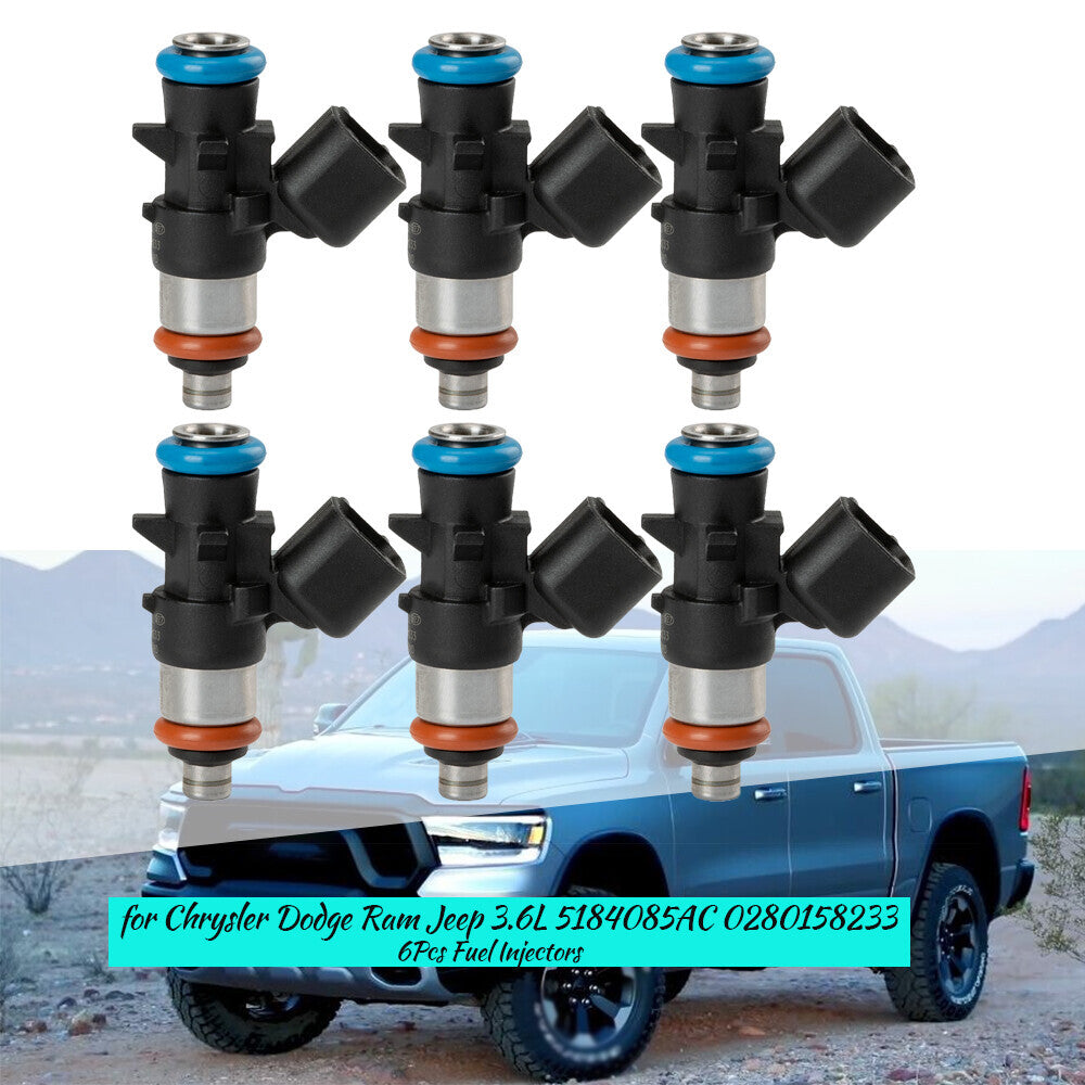 6Pcs Fuel Injectors for Chrysler for Dodge for Ram for Jeep 3.6L 5184085AC 0280158233