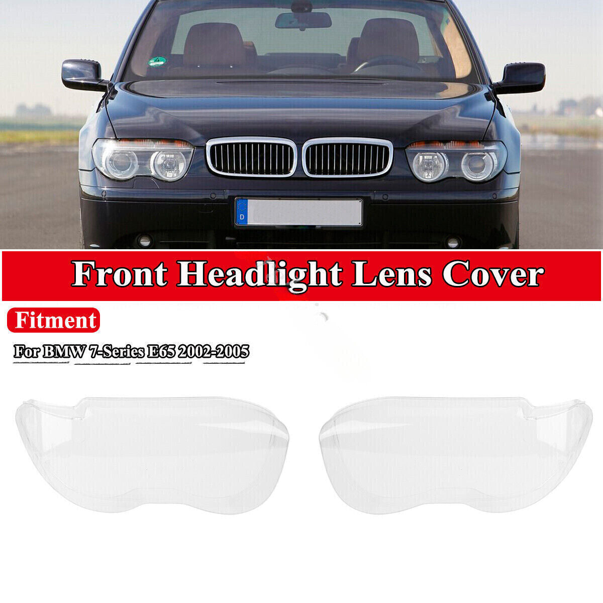 for BMW 7 Series E65 2002-2005 Headlight Replacement Protective Cover (Pair of Headlight Lenses)