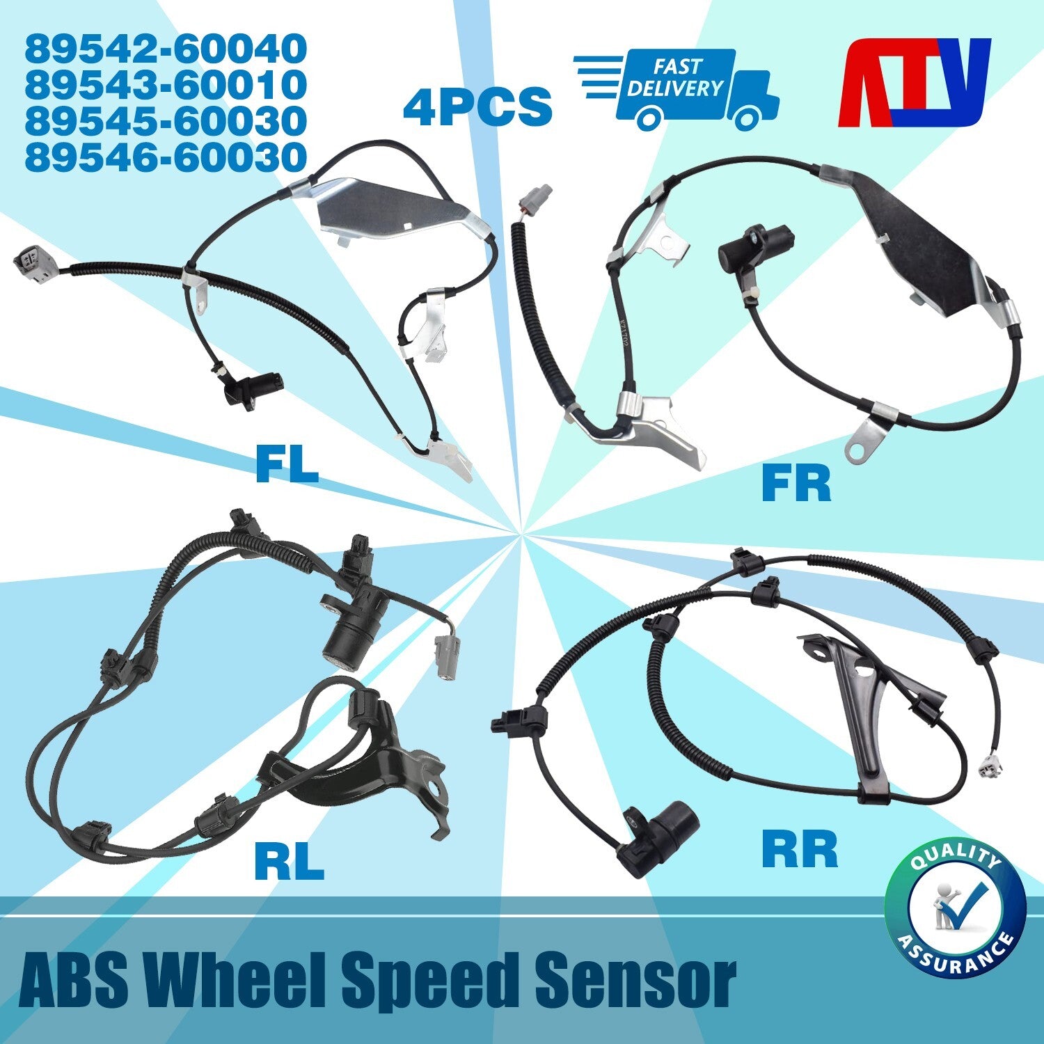 4PCS Rear Left Right Car ABS Wheel Speed Sensor for Toyota for Land Cruiser LX470