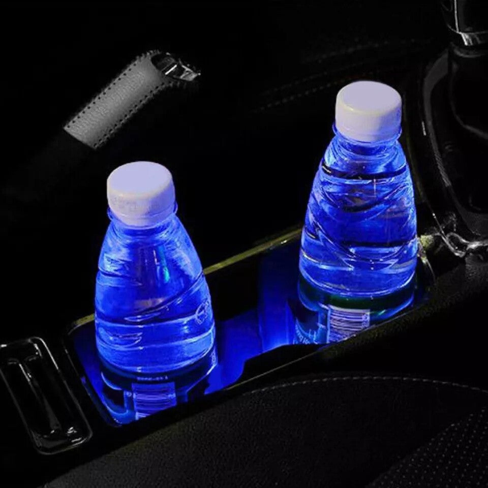 LED Solar Cup Pad Light Cover Car Accessories Interior Decoration Lights Blue x2