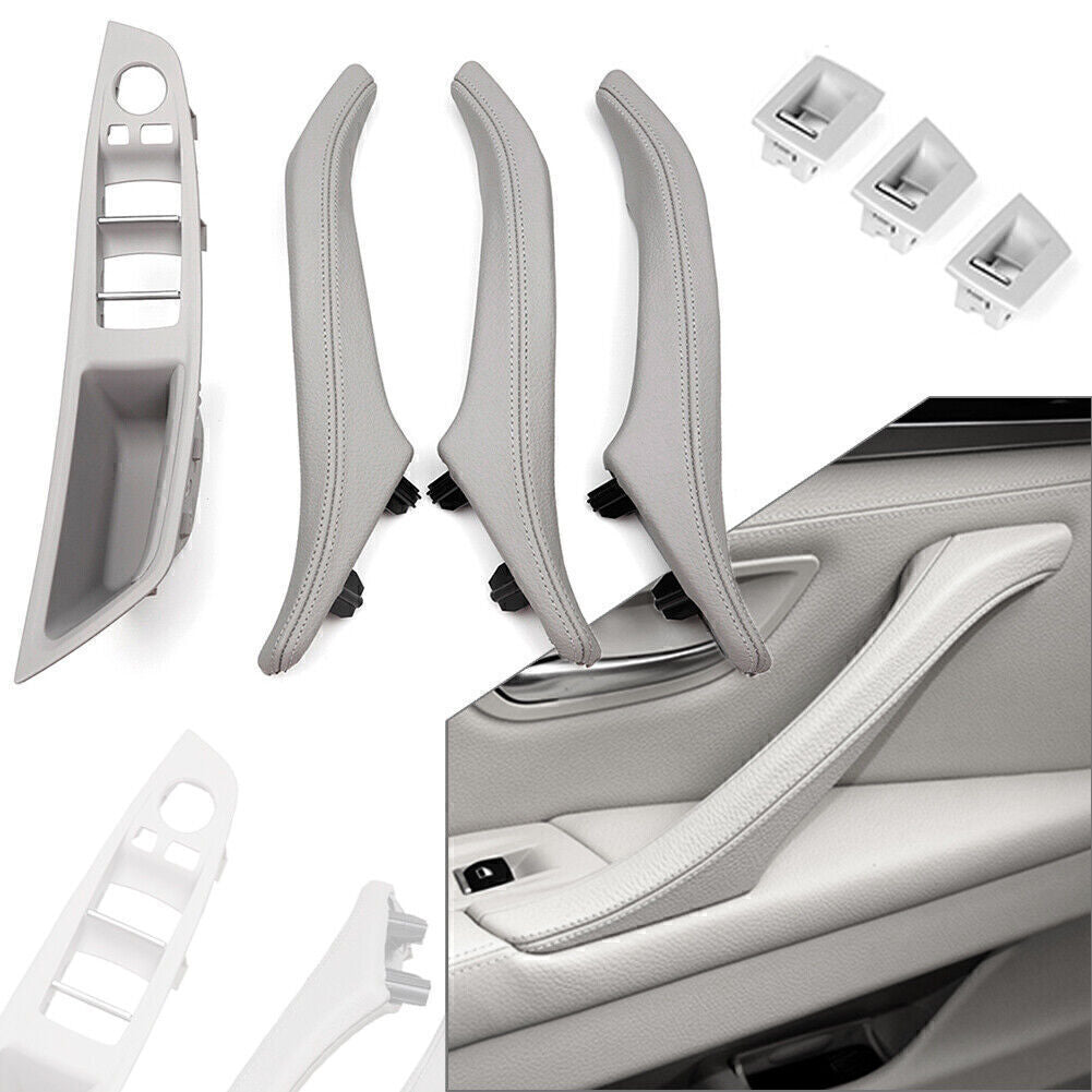 7Pcs Door Trim Pull Handle Real Leather for BMW 5 Series F10 F11 F18 2010-17 LHD
