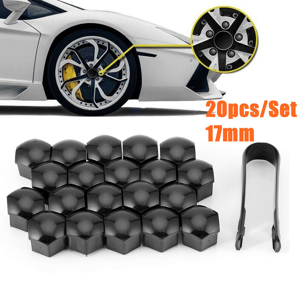 20PCS17mm Universal Car Auto Wheel Lug Bolt Nut Cover Caps Tool Protector Black