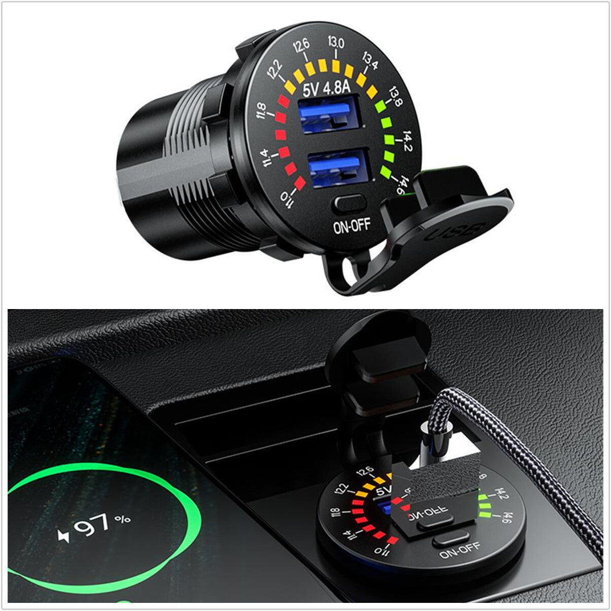 5v 4.8A Car Cigarette Lighter Socket Dual USB Port Fast Charger Power Adapter