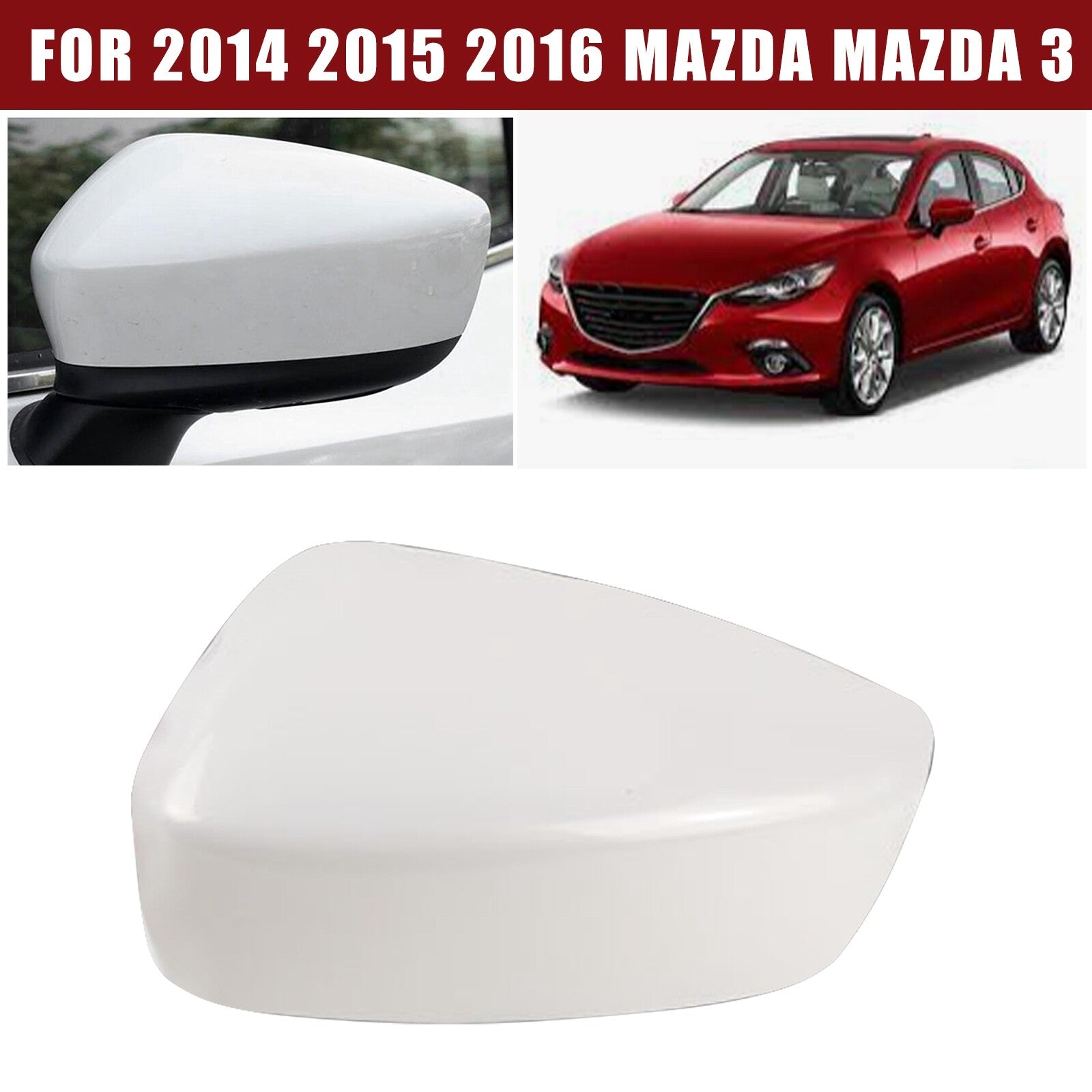 White primer driver's side mirror caps for 2014, 2015, and 2016 for Mazda 3 AT