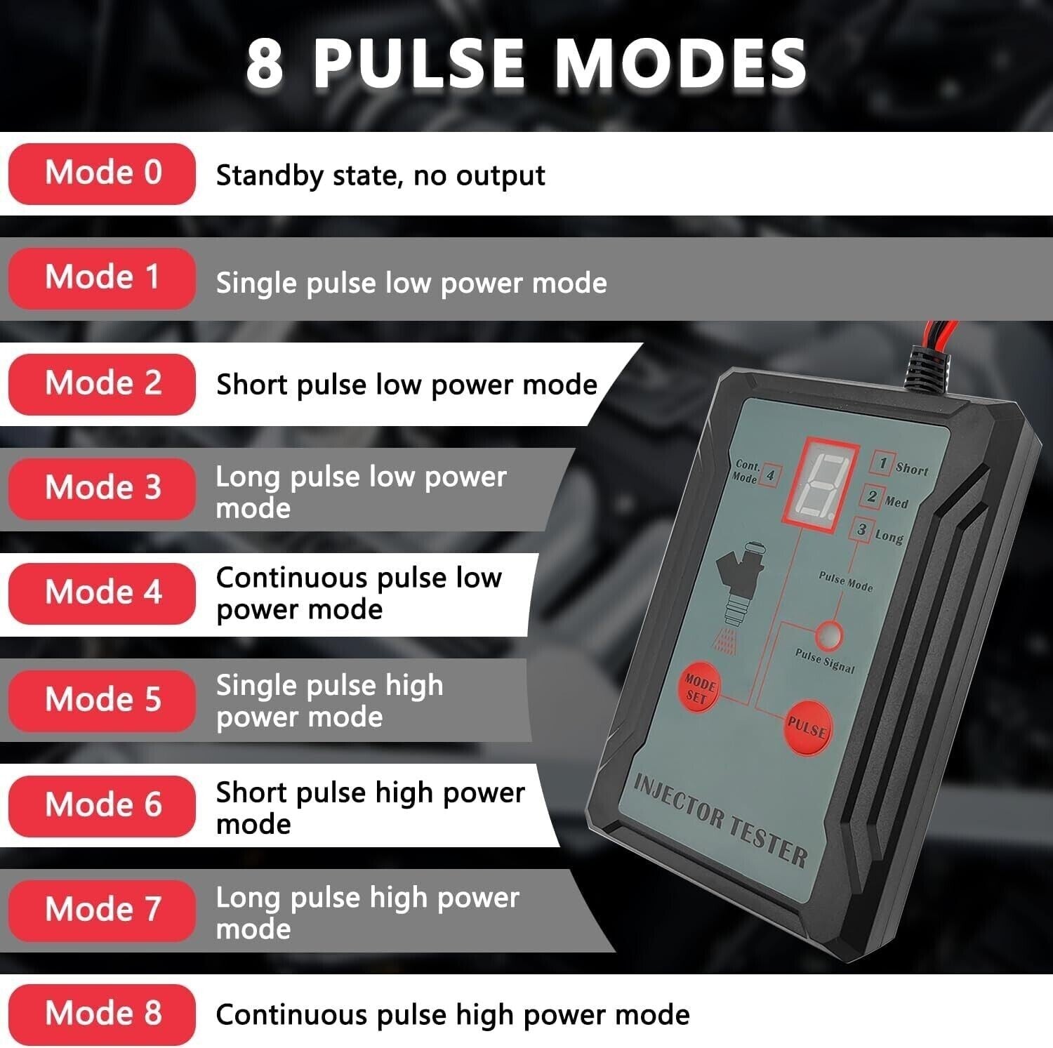 Fuel Injector Tester Cleaner 4 Pulse Modes 4 Test Leads DIY Cleaning Tool Kit