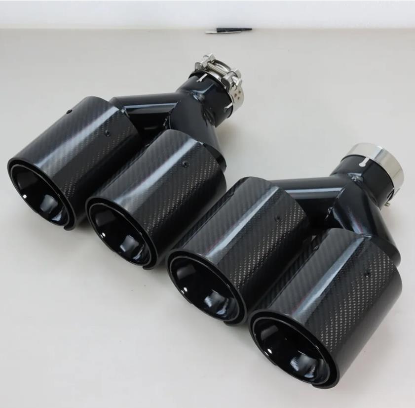 for BMW 63mm In 101MM Out Dual Car Carbon Fiber Exhaust TWIN End Tips Tail Pipe