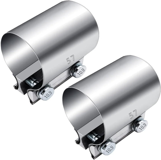 2-Pack 2-inch Butt Fittings Stainless Steel Clips with Exhaust/Muffler Clips and Hose ( )