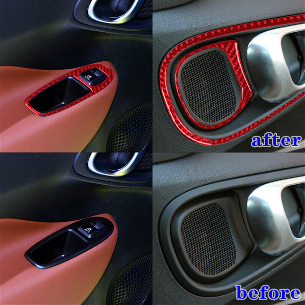6X Red Carbon Fiber Interior Rear Door Handle Trim Cover for Fiat 500L 2014-2017