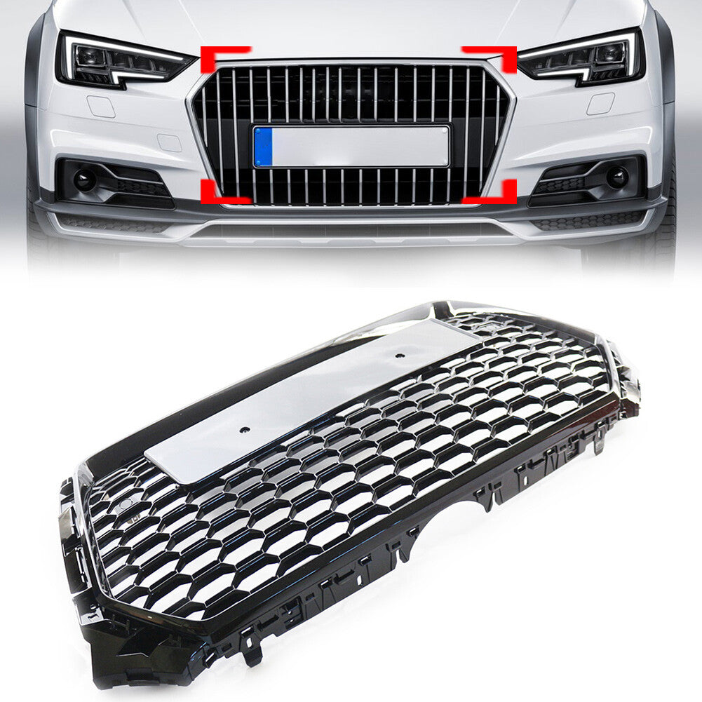 Honeycomb Mesh Hex Grille Grill Fit for Audi A4/S4 B9 RS4 Style 2017-19 Blk