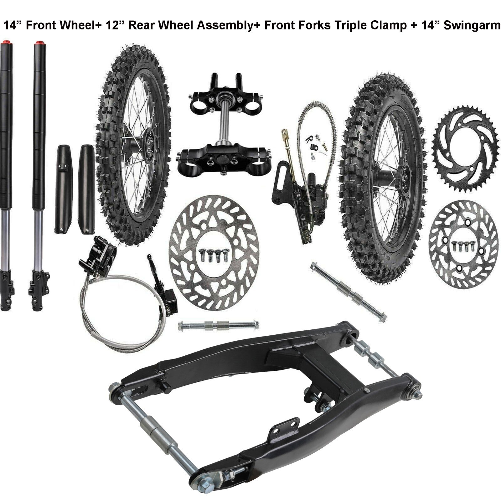 Front Forks Rear Swing Arm 80/100-12 60/100-14 Wheel Pit Bike 110cc 125 CRF50