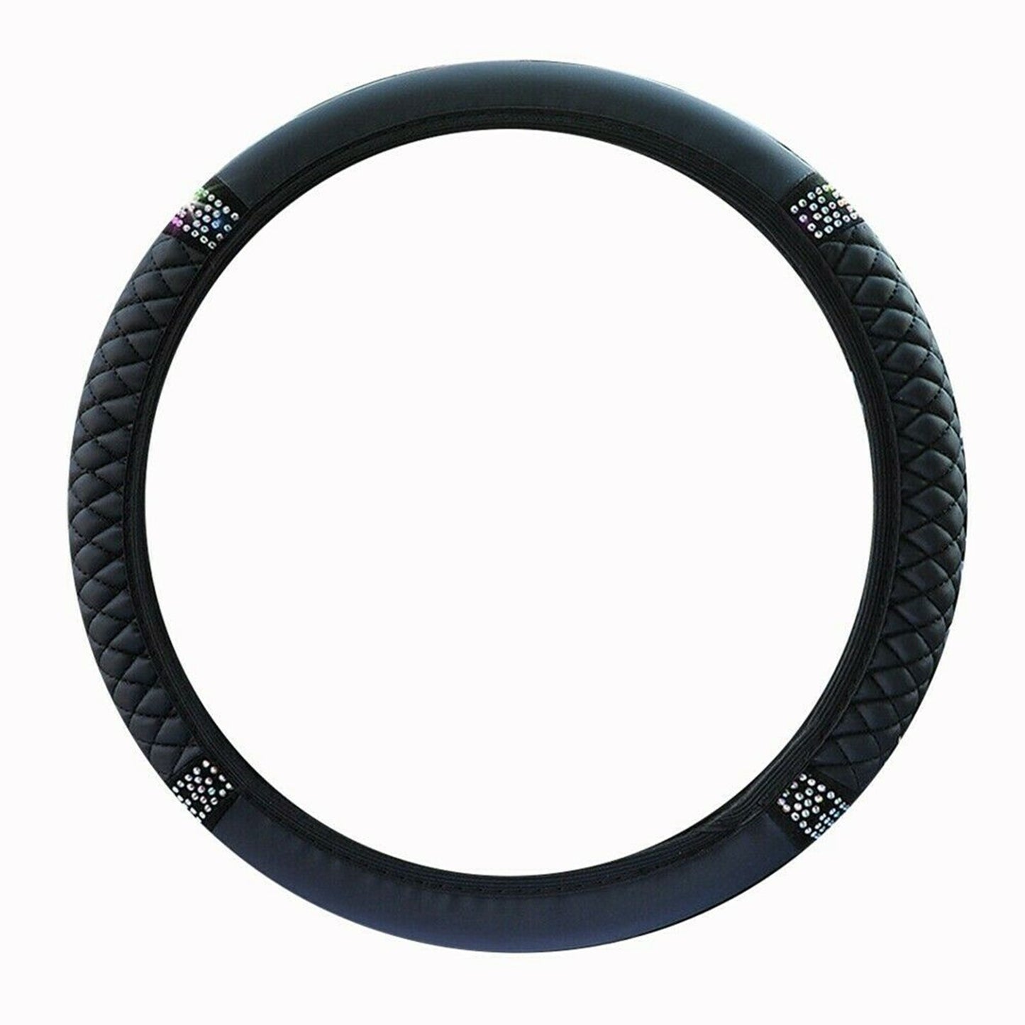 Car steering wheel cover with diamond sparkle rhinestone anti-slip, universal fit for 15-inch wheels