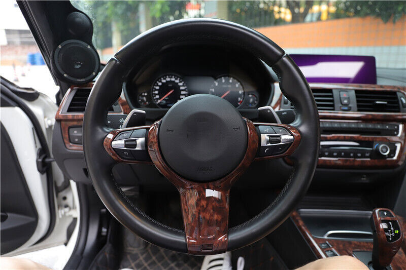 Interior Steering Wheel Button Cover Trim for BMW 3 Series 2014-2018 Wood Grain
