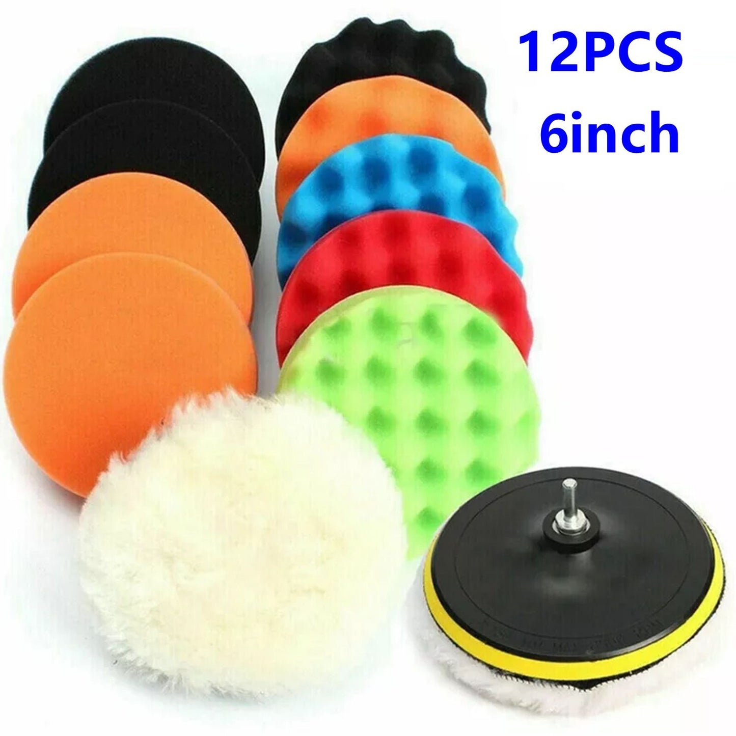 12-Piece 6-inch Car Polishing Pad Polishing Sponge Cushion Set Waxing Foam Polishing Machine Kit