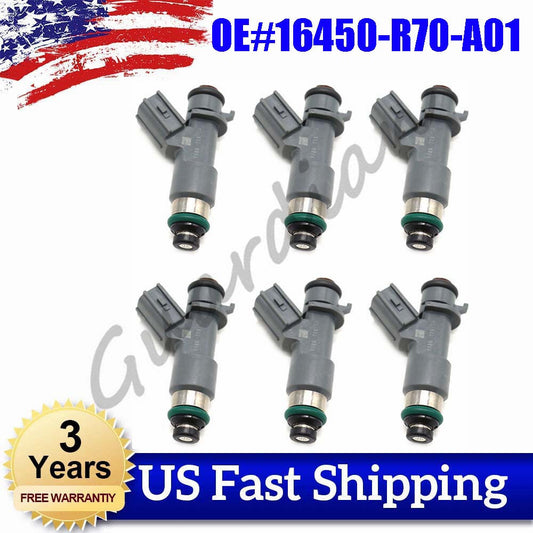 6-pack of fuel injectors 16450-R70-A01 suitable for ACURA MDX for RDX RL TL TSX ZDX V6 3.5L 3.7L