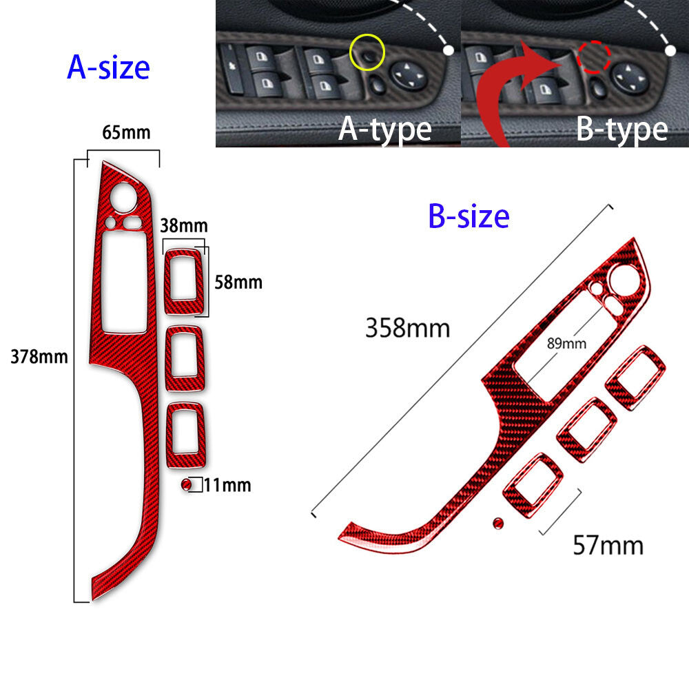Red Carbon Fiber Window Lift Switch Button Trim for BMW 3 Series E90 E92 2005-12