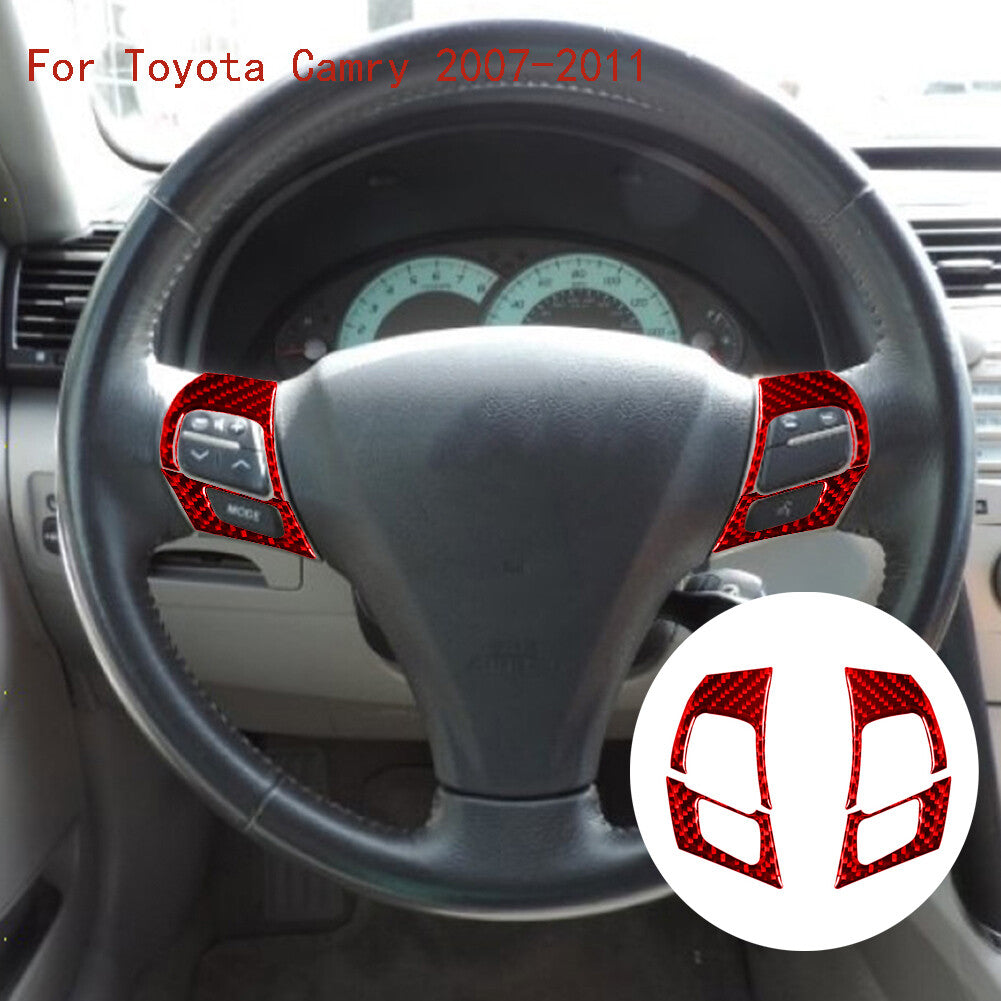 Red Carbon Fiber Steering Wheel Button Cover Type D for Toyota for Camry 2007-2011