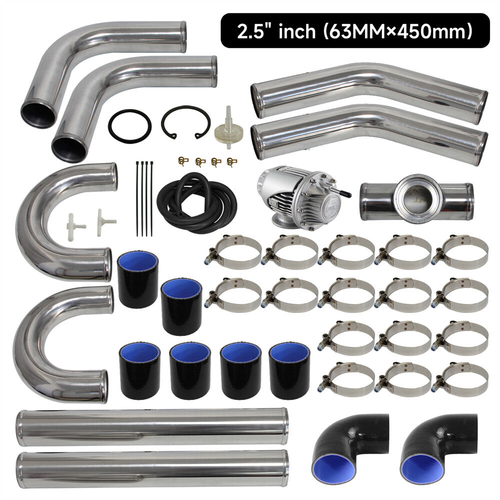 2.5 63mm Universal Intercooler Piping Kit + BOV Turbo Blow Off Valve Kit Black