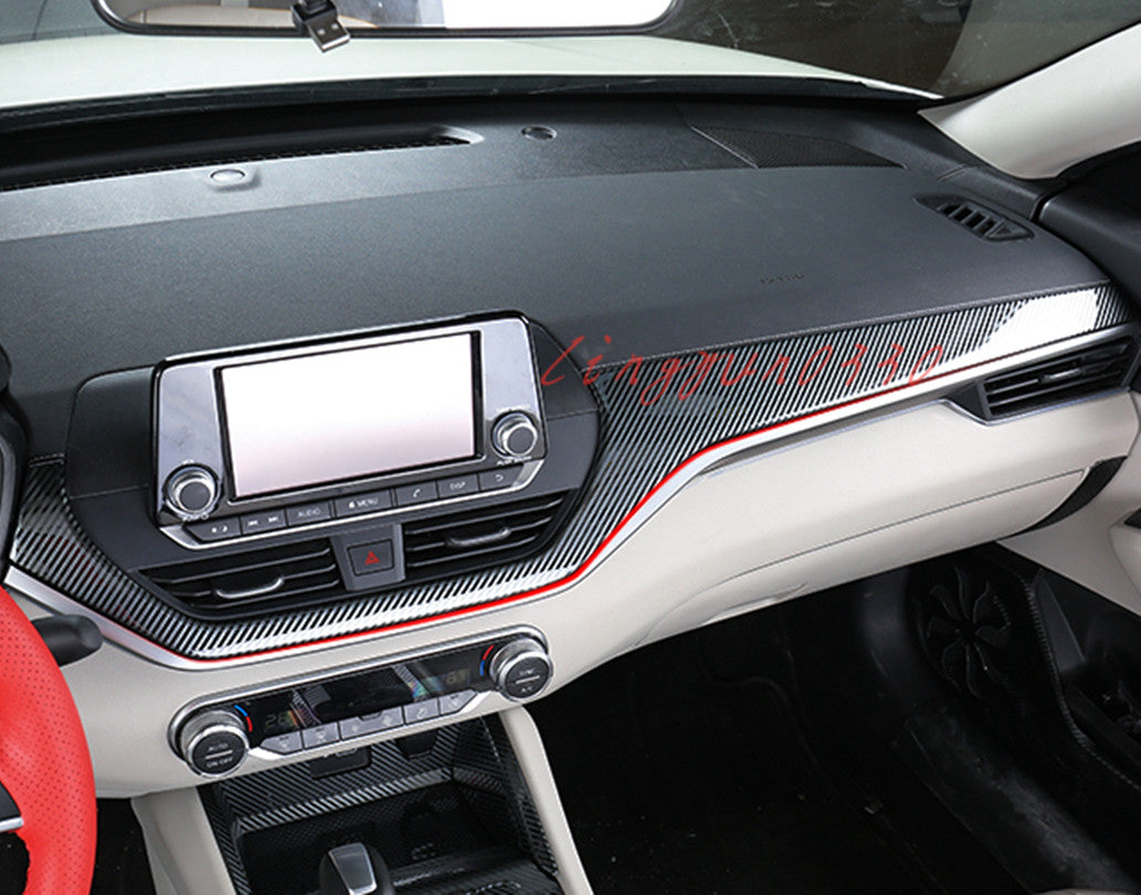 for Nissan Altima 2019-2022 Carbon Fiber Dashboard Center Console Cover Trim 2Pc