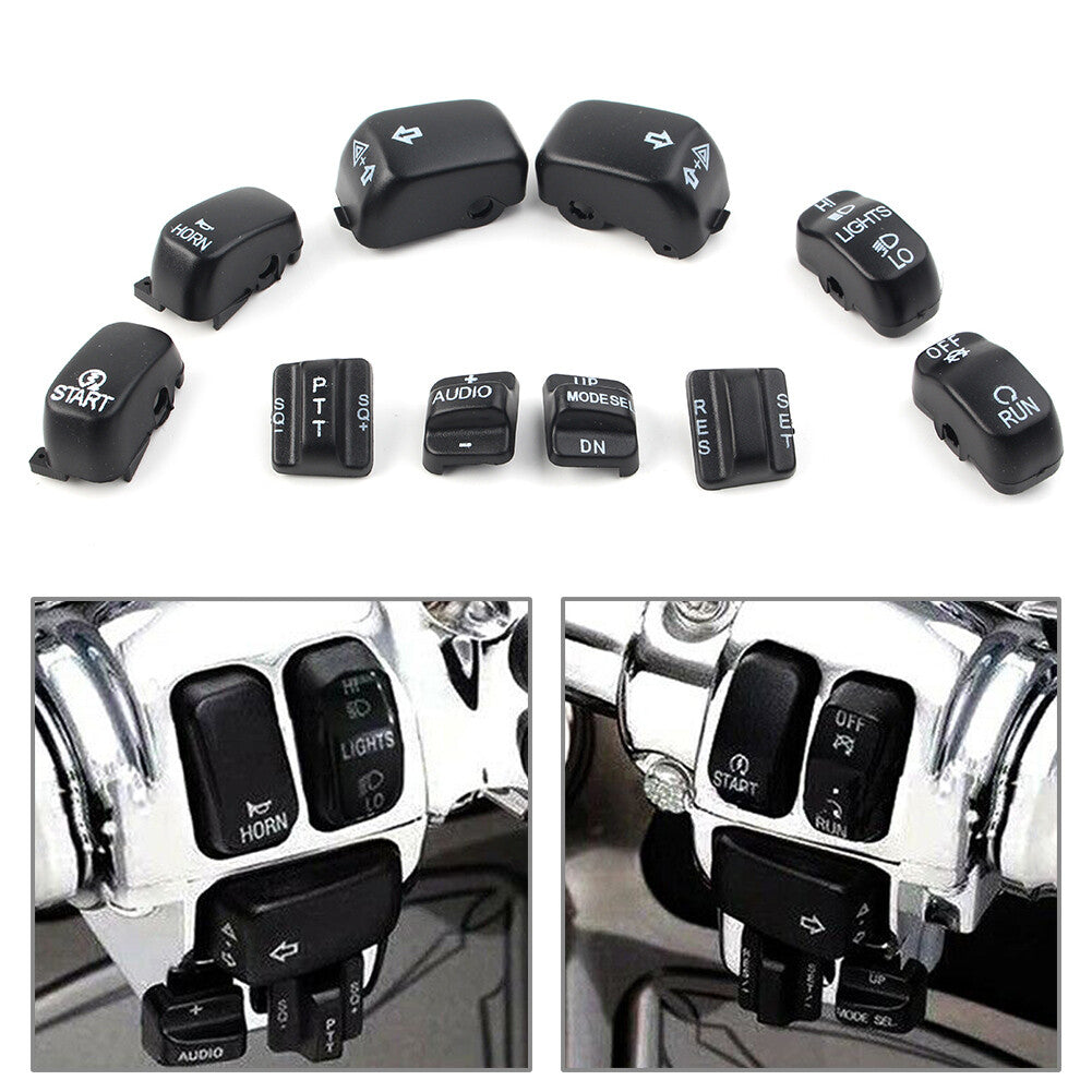 10pcs Hand Control Switch Cover Housing Button Cap Set for Harley Touring 96-13