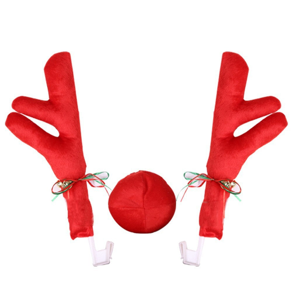 3Pcs Antlers And Red Nose Reindeer Decoration Car Christmas Auto Holiday Red