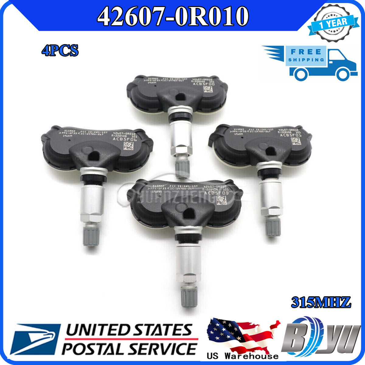 42607-0R010 4-pack Tire Pressure Monitoring System (TPMS) Sensors for Toyota Highlander RAV4 US