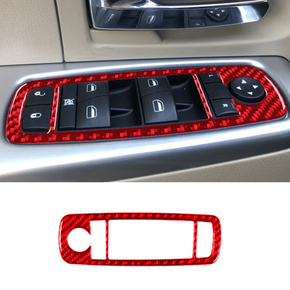 Red Carbon Fiber Door Window Lift Switch Panel Trim for Jeep Liberty 2008-2012