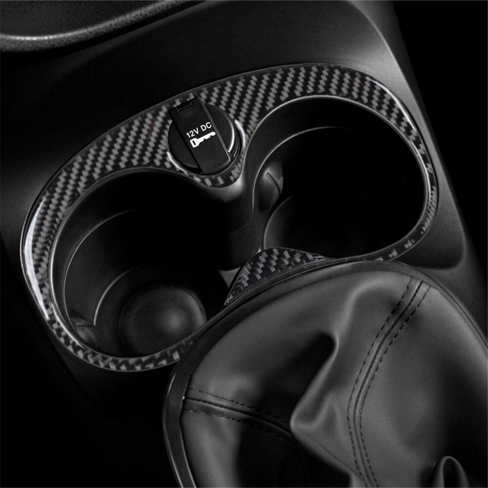 Carbon Fiber Interior Floor Console Cup Holder Cover Trim for Fiat 500L 2014-17