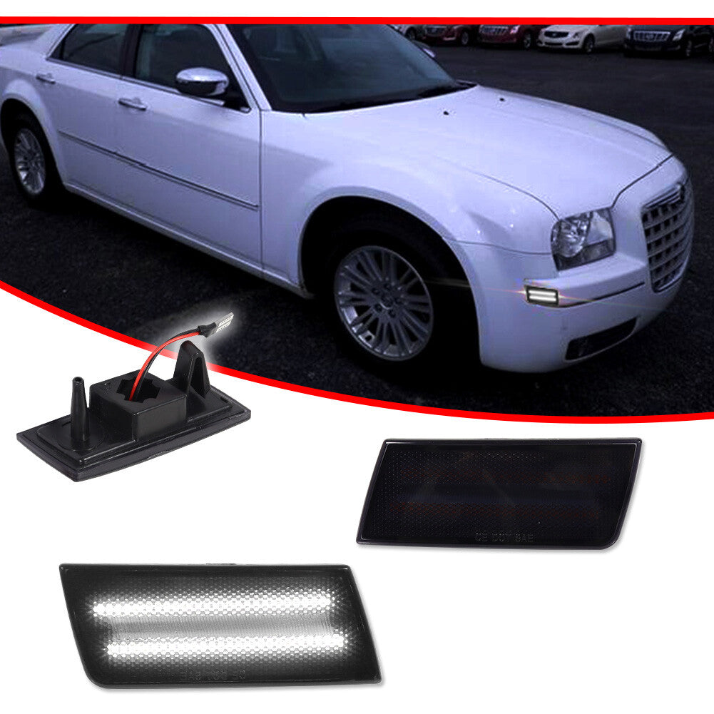 + R Smoked White LED Side Marker Lights and Mudguard Lights for 2005-2010 for Chrysler 300