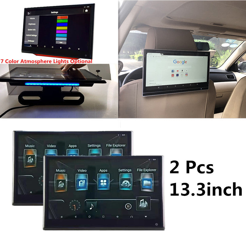 2Pcs 13.3 1080P Android Vehicles Headrest Touch Monitors WIFI Bluetooth Player