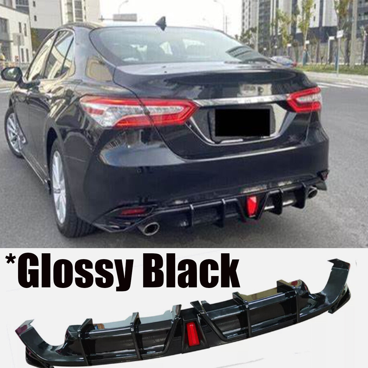 REAR BUMPER DIFFUSER W/ LED LIGHT GLOSSY BLACK FOR 2018-2023 for TOYOTA for CAMRY LE XLE