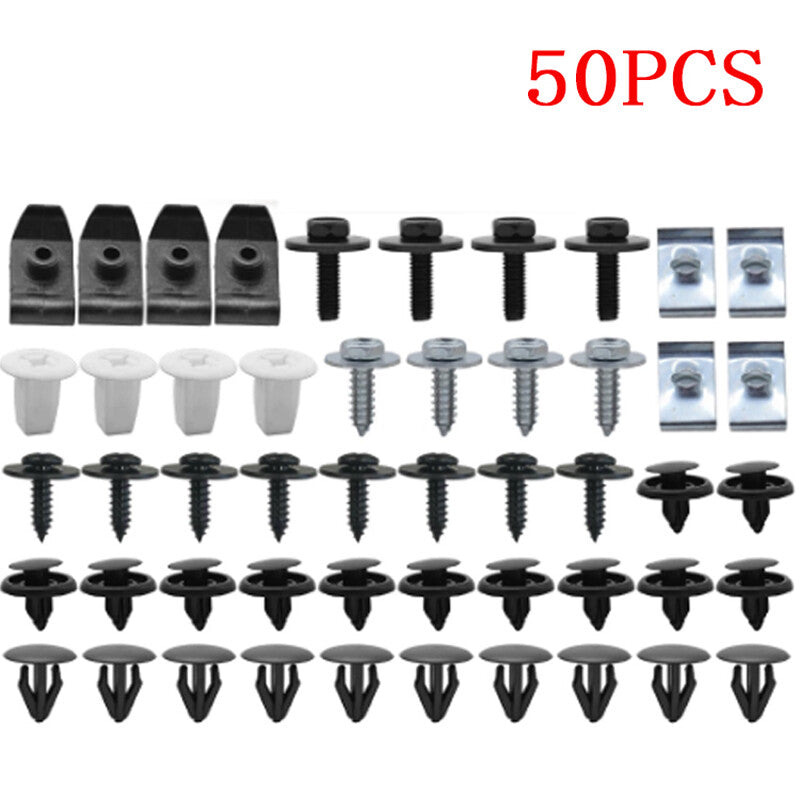 50-piece pack of plastic car bumper mudguard screws and rivets - promotional rivet clips