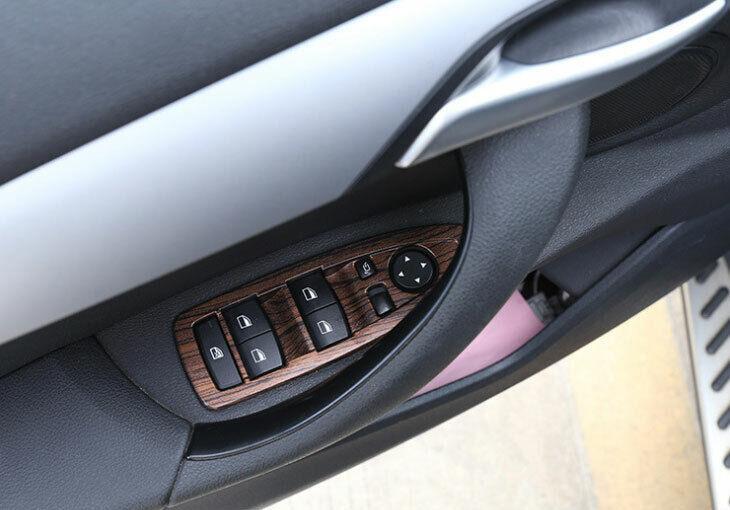 for BMW X1 F48 2016-2020 Pine Wood Grain Window Lock Lift Panel Trim Frame 4PCS
