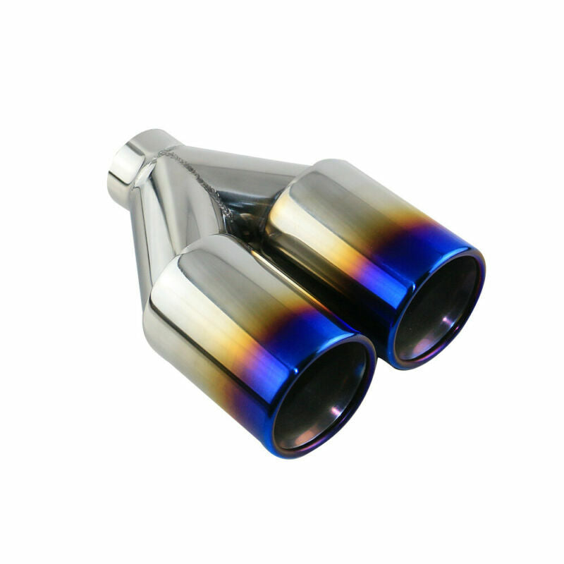 2.5 Universal Welding Double Wall Dual Exhaust Tail Y Pipe Tips 3'' OD Blue Tip