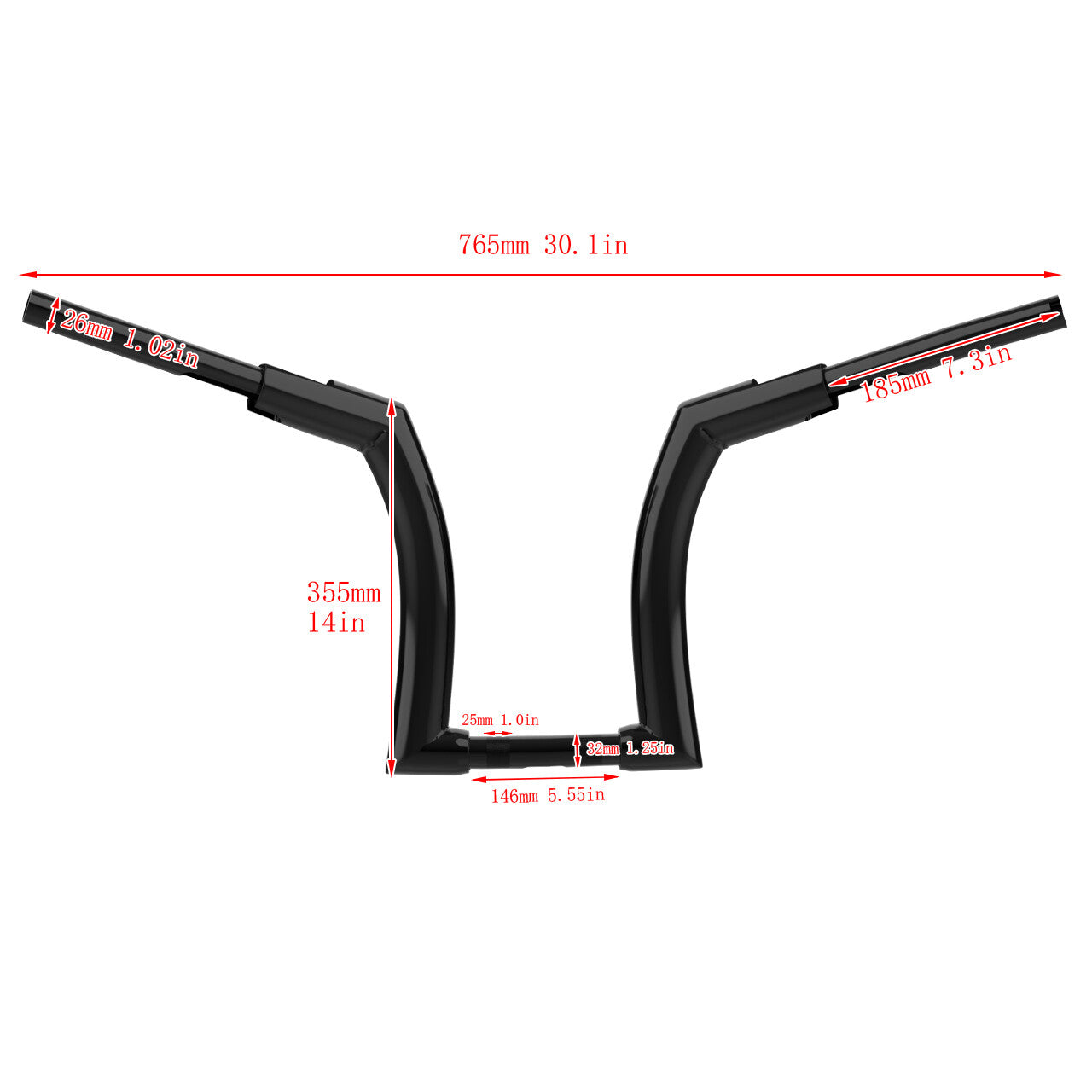 Black 14 Ape Hanger Handlebar 1.25 Riser for Harley Road King Road Glide 14-23