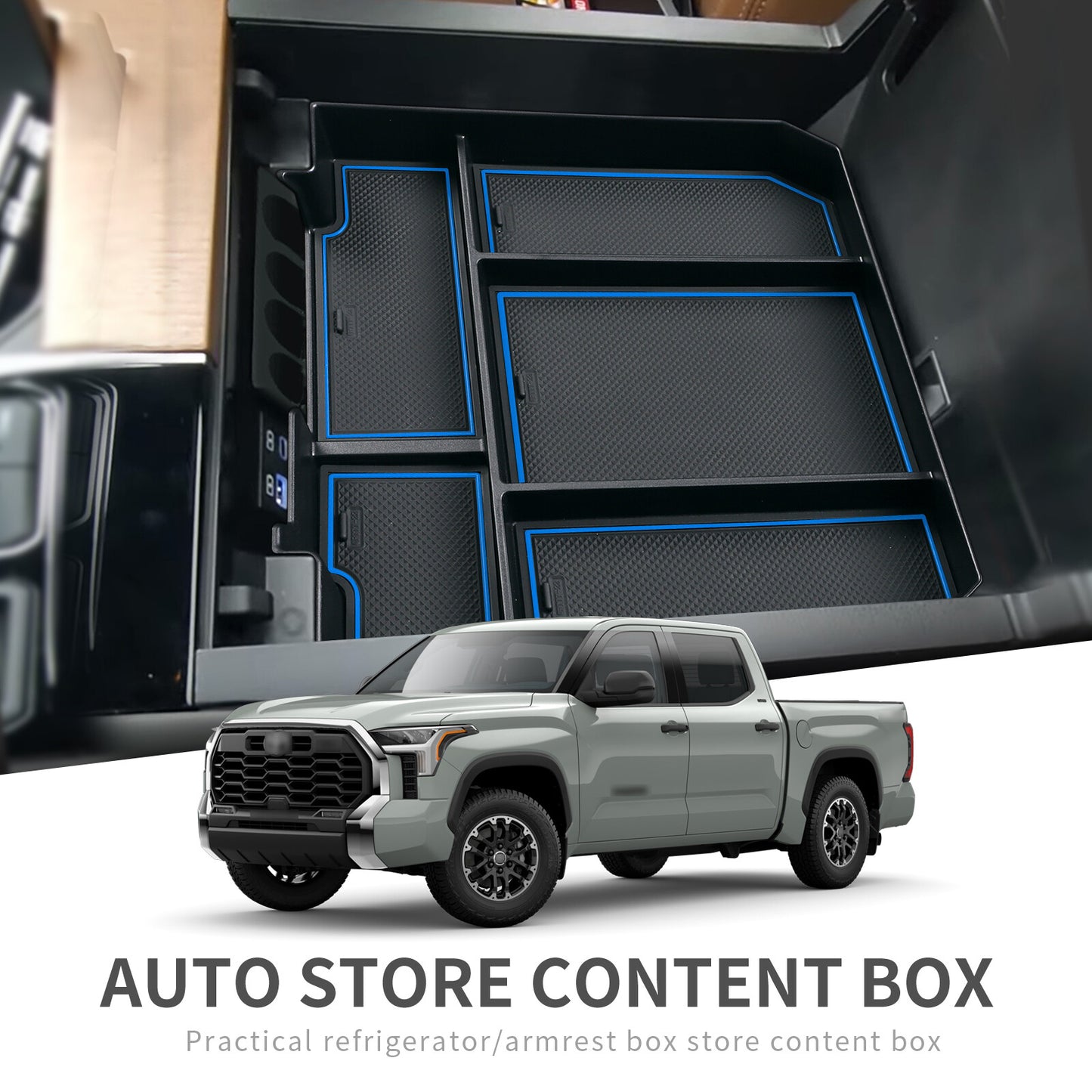 Armrest Storage Box for Toyota Tundra 2022 Accessories Console Organizers BLUE
