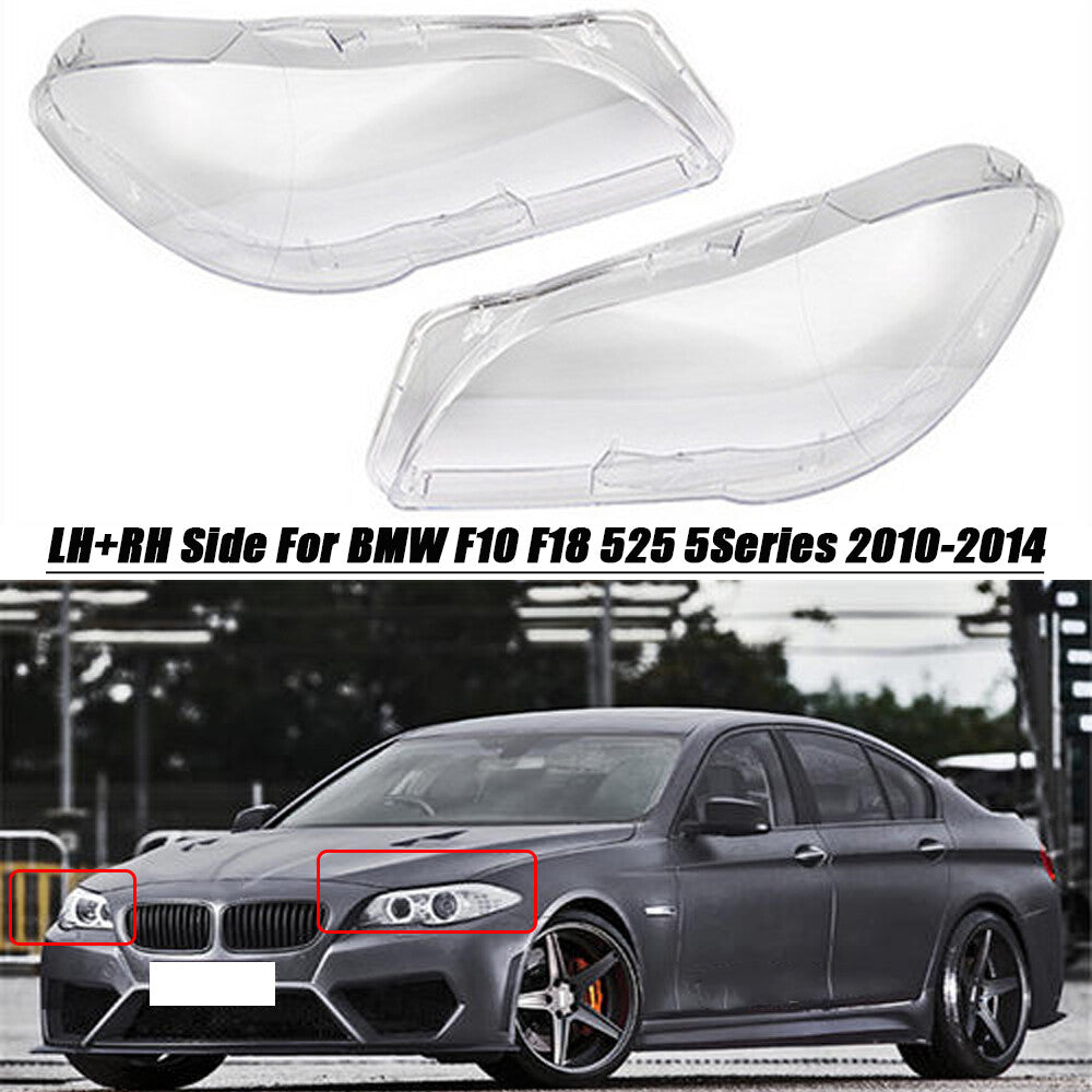 A pair of headlight lens covers for 2010-2014 for BMW F10, F11, F18, 520, 525, 535, 530