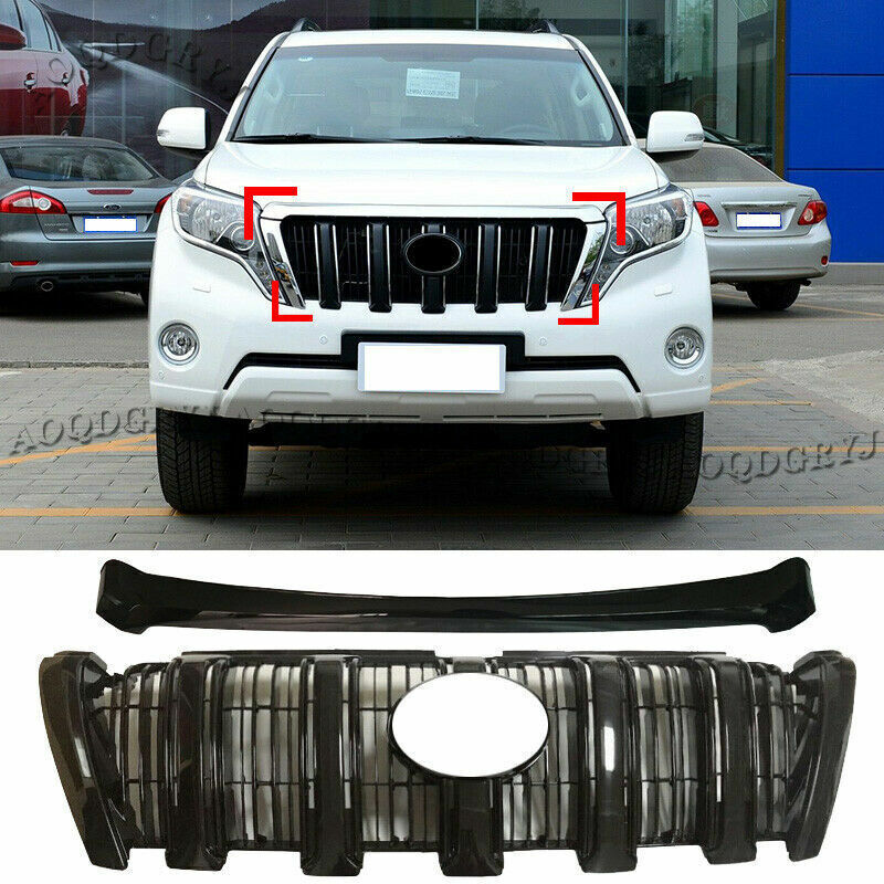 for TOYOTA PRADO 150 2014-17 Black ABS Front Hood Grille Grill Cover Kit Trim 2x