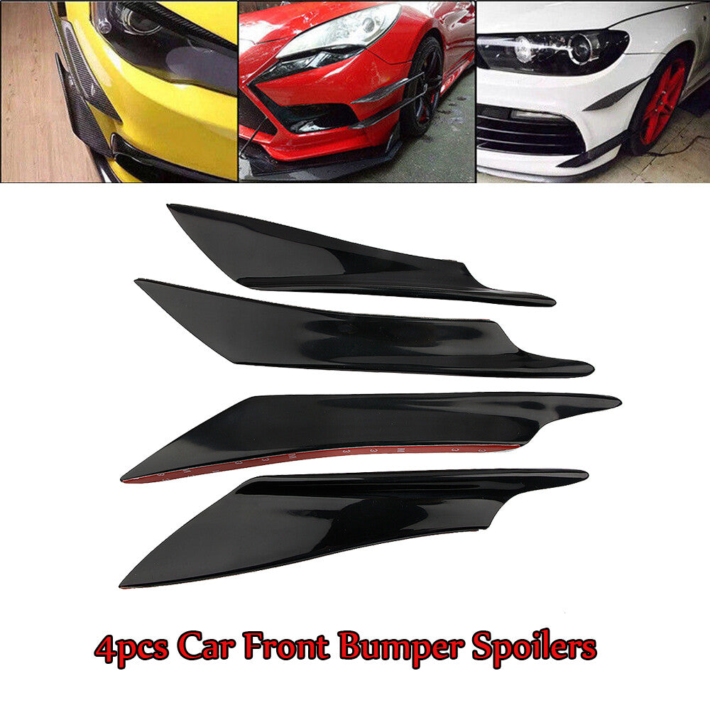4-Piece Car Bumper Fin Cannon Separator Diffuser Valence Spoiler Lip Gloss Black