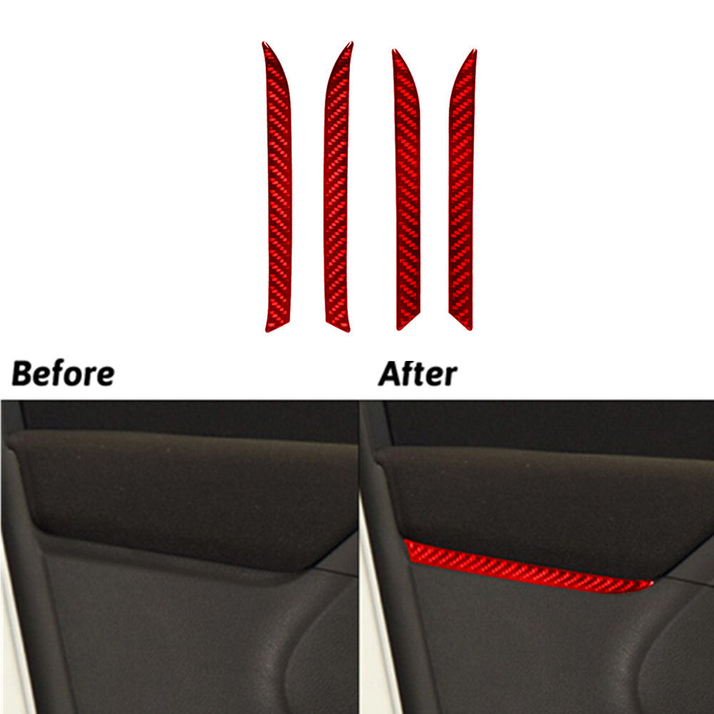 4Pcs Red Carbon Fiber Door Panel Cover Trim for Volkswagen for Tiguan 2013-2017