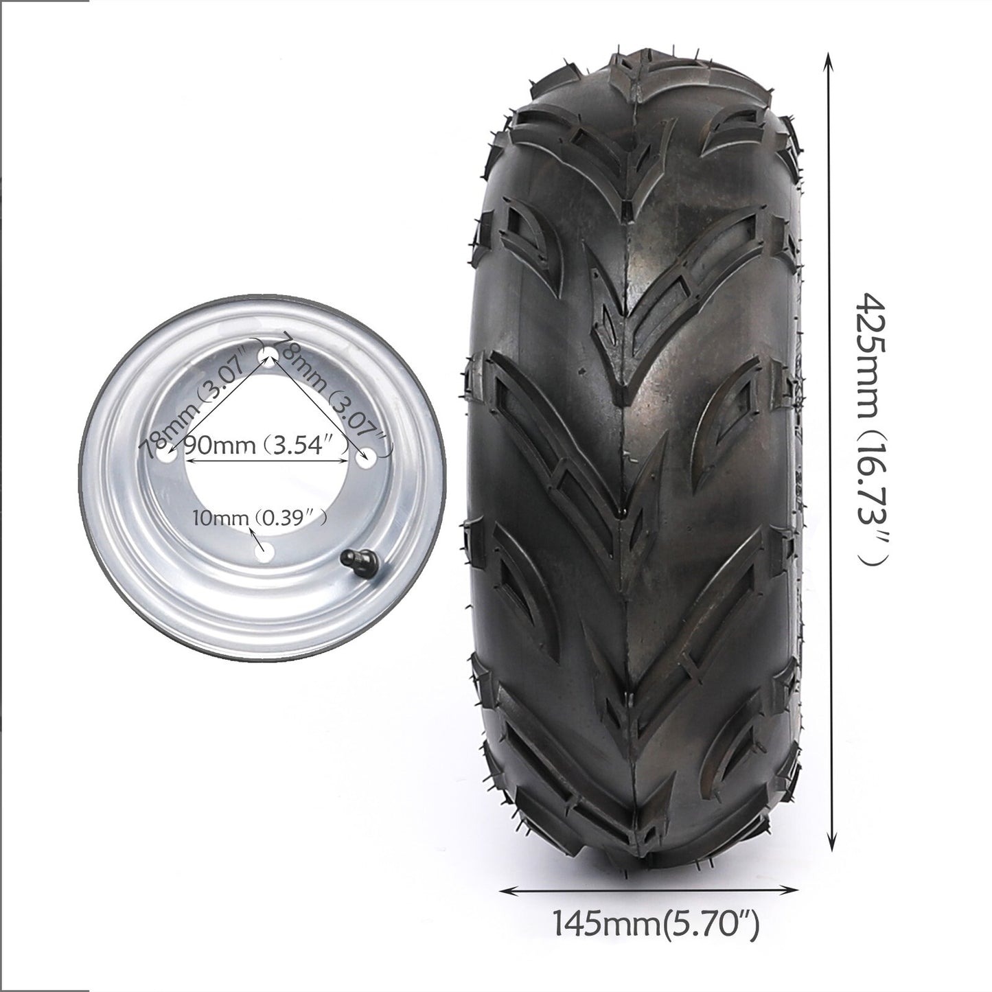 2-pack of 16x8-7 tires, 7-inch wheels, 4-stud rims + hubs, suitable for go-karts, four-wheel all-terrain vehicles, 70cc, 110cc, 125cc.