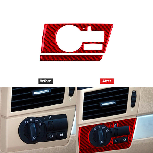 2X Red Carbon Fiber Headlight Control Trim for BMW X3 2004-2010