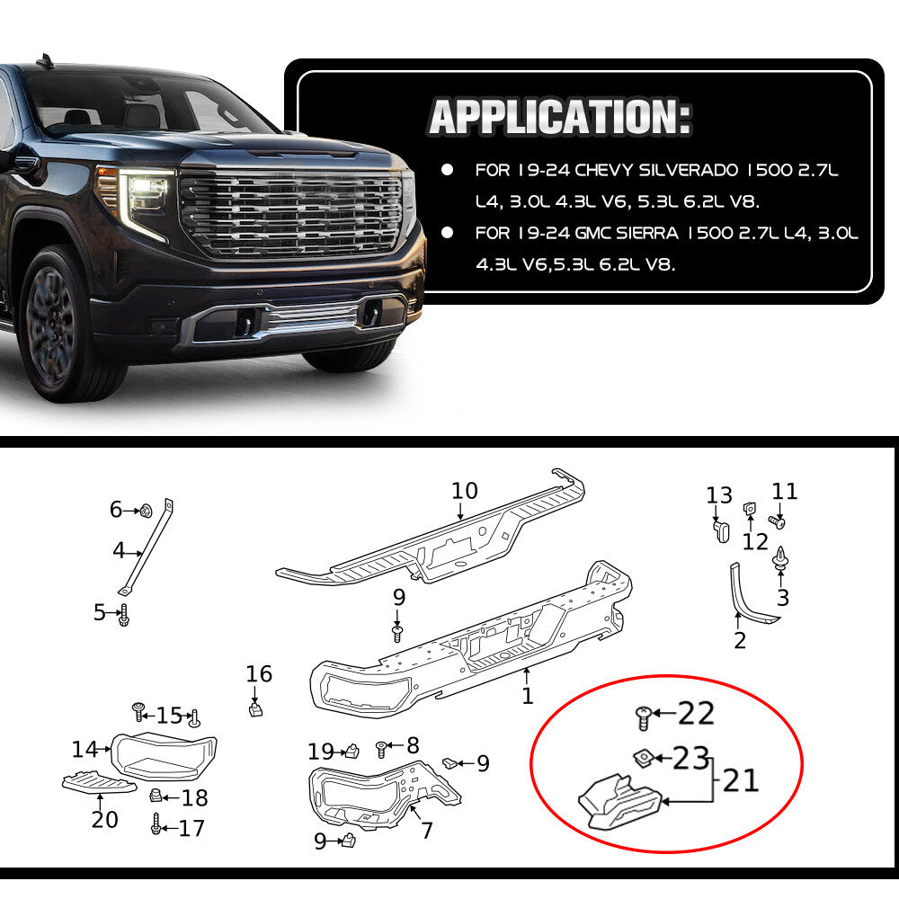 Exhaust Tips Bezels Gloss Black For 2019-2024 for Chevy Silverado for GMC for Sierra 1500