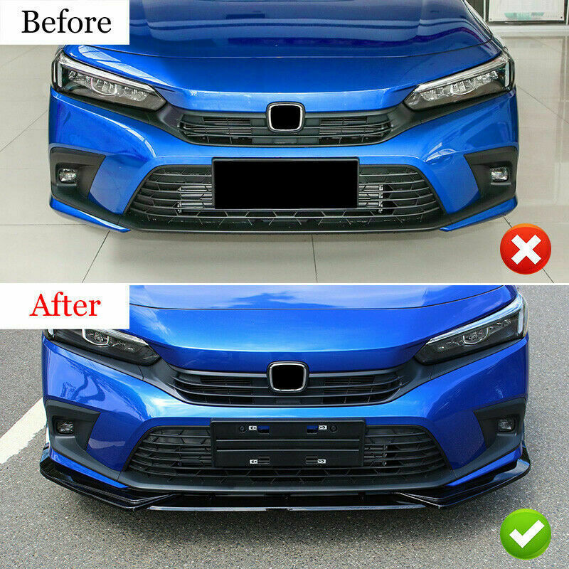 for Honda for Civic 11th 22-2023 Glossy Black Front Bumper Lip Spoiler Bodykit Refit
