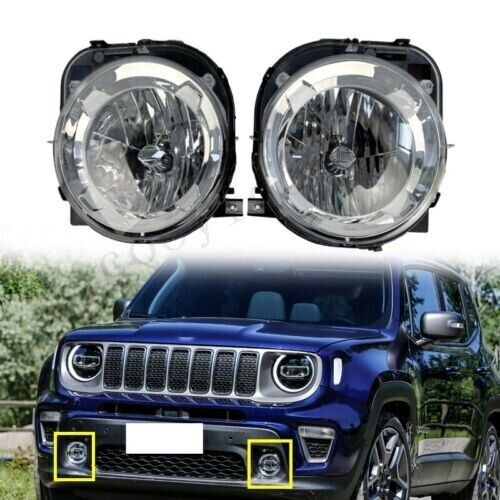 Pair Front Headlights Fog lamps Driver Passenger for Jeep Renegade 2015-2018