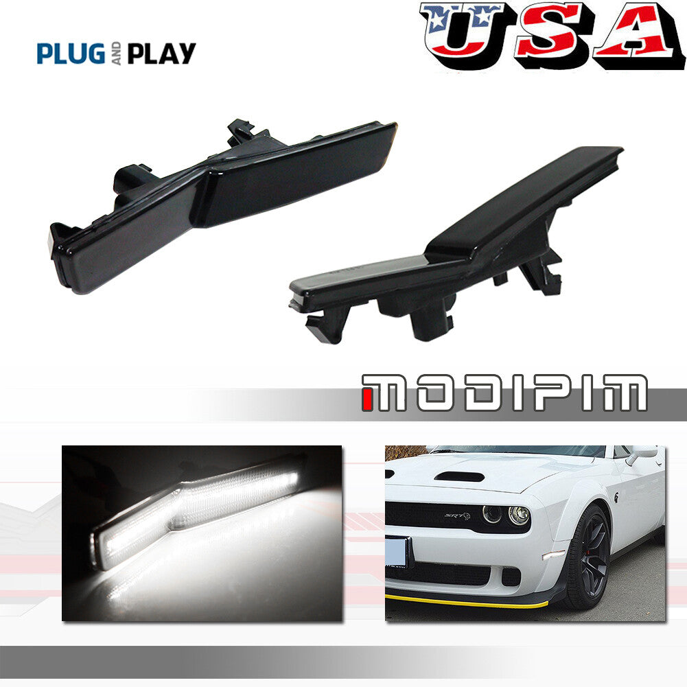 Smoked white front fender side marker lights for 2018+ for Dodge for Challenger Widebody