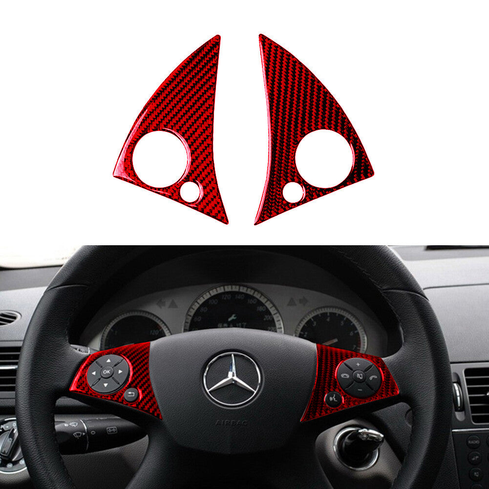 Red Carbon Fiber Steering Wheel Knob Trim for Mercedes-Benz C-Class W204 2007-10
